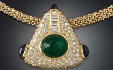Very Fine Emerald, Diamond and Sapphire Necklace