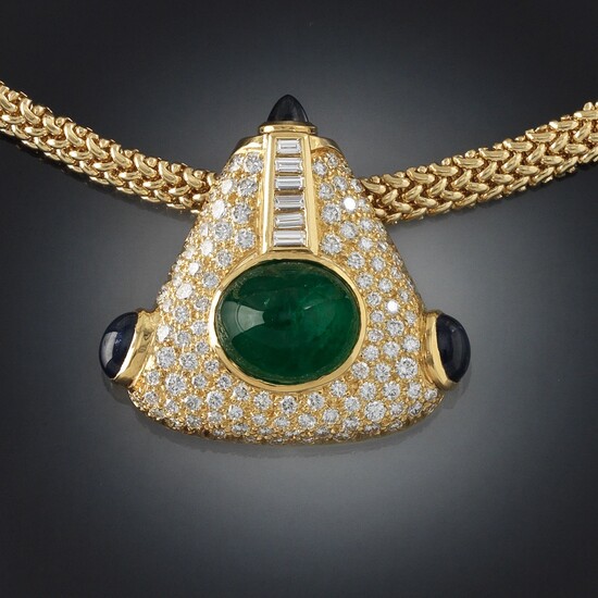 Very Fine Emerald, Diamond and Sapphire Necklace
