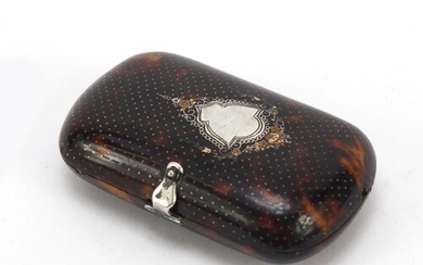 Victorian tortoiseshell pique work concertina purse, 8cm wid...