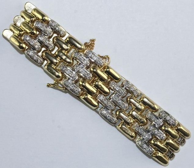 Vintage 14K Two Tone Gold Diamond 6 1/2" Bracelet