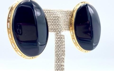 Vintage 1980s 14k Gold & Onyx Pierced Earrings