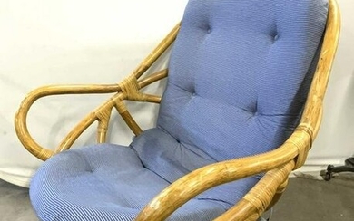 Vintage Bentwood Swivel Chair W/ Blue Tone Cushion