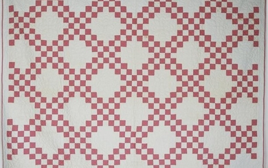 Vintage Pink and White Irish Chain Patchwork Quilt
