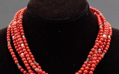 Vintage Silver Coral Labradorite & Pearl Necklace