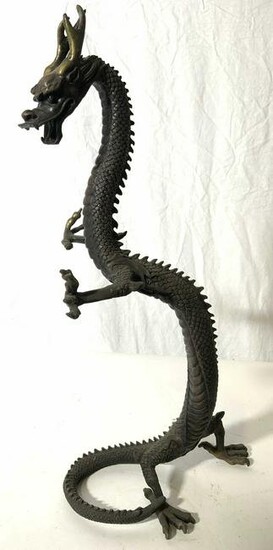 Vintage Standing Brass Dragon Figure Sculpture