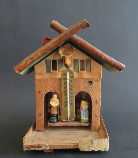 Vintage Wooden Hansel, Gretel Weatherman House Hydrometer 1940s
