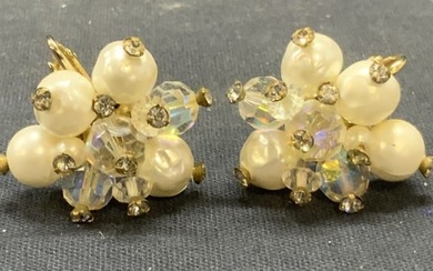 Vtg Vendome Faux Pearl Crystal Earrings