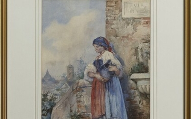 WOMAN WITH WATER JUG, A WATERCOLOUR