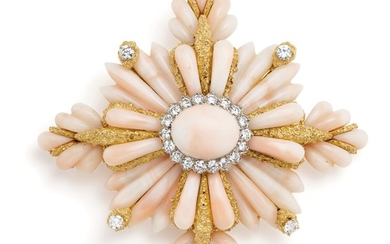 Wander, A Coral, Diamond and Gold Brooch
