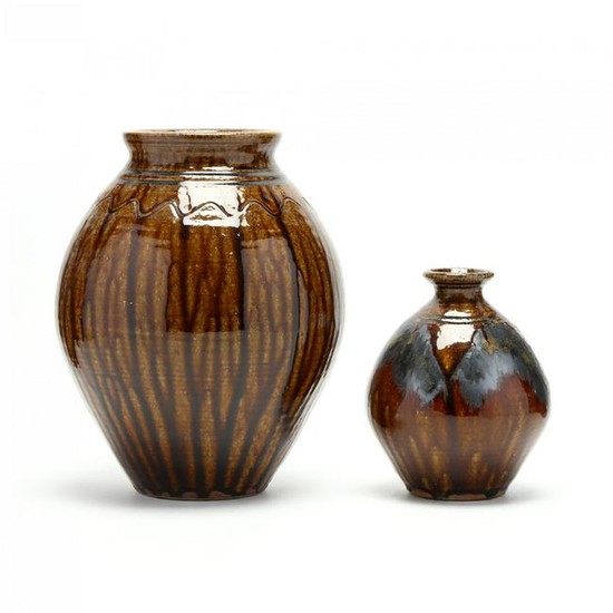 Western NC, Kim Ellington, Two Alkaline Glazed Vases