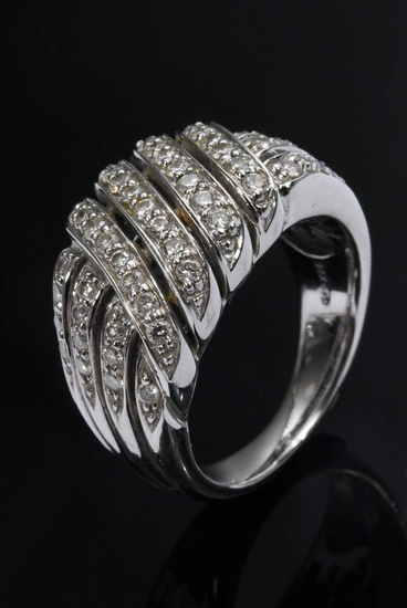 Wide white gold 585 ring with diamonds (total approx. 0.82ct/SI/W), 10g, size 52