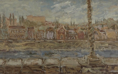 William D. Clyne, Scottish 1922-1981- Bank of the Seine; oil on board, 43.4 x 74.6 cm (ARR) Provenance: the Estate of the Artist