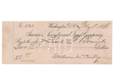 William McKinley Signed Check as President