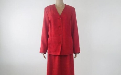 Women Red Linen Blend Costume Suit Size L