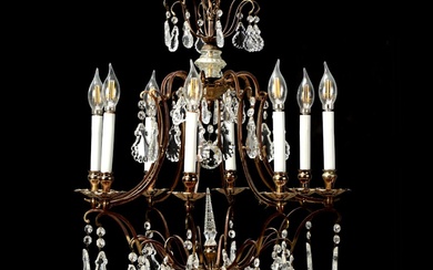 Wrought Iron and Crystal Eight-Arm Chandelier