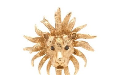 YELLOW GOLD AND GEMSTONE LION PENDANT/BROOCH