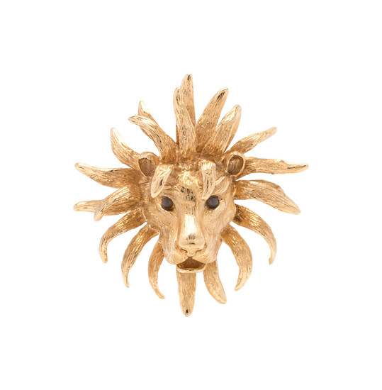 YELLOW GOLD AND GEMSTONE LION PENDANT/BROOCH