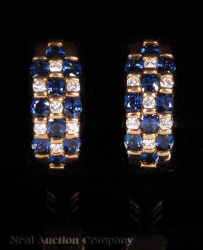 Yellow Gold, Sapphire and Diamond Clip Earrings