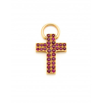 Yellow gold ruby cross pendant, g 6.62 circa, length cm 4.00 circa.