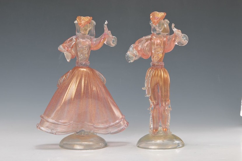 couple of Glass sculptures, Badioli Murano, 20th...