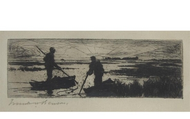 FRANK WESTON BENSON (american, 1862-1951) "EARLY GUNNERS" Pencil signed...