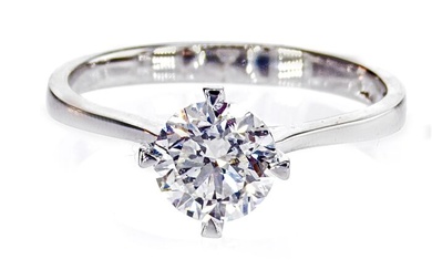 1.03 Ct D-E/VS2 Round Diamond Ring - 14 kt. White gold - Ring - Clarity enhanced Diamond - No Reserve
