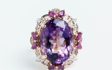 14kt Gold, Amethyst, and Diamond Cocktail Ring