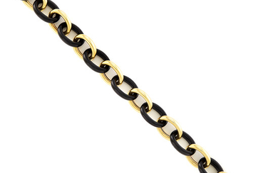 Gold and Black Agate Link Bracelet