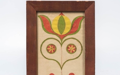 Watercolor Picture of a Tulip, probably Pennsylvania, early 19th century, on laid paper, in a red-stained frame, ht. 8 3/4, wd. 6 1/2 i