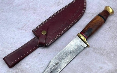 11" Inlaid Bone Handle Damascus Hunting Knife With