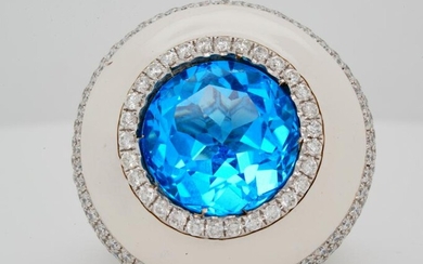 12.00ct Blue Topaz, 2.50ctw Diamond 18K Ring