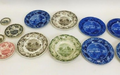 (13) Staffordshire Harvard college plates and