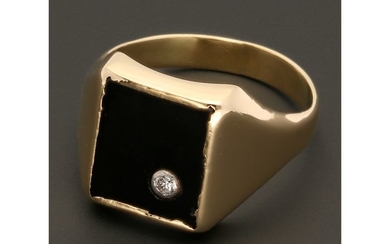 14 kt. Gold - Ring - 0.04 ct Diamond - Onyx