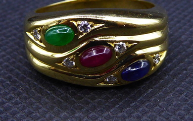 14 kt. Gold - Ring - 0.15 ct Diamond - Emerald, Ruby, Sapphire