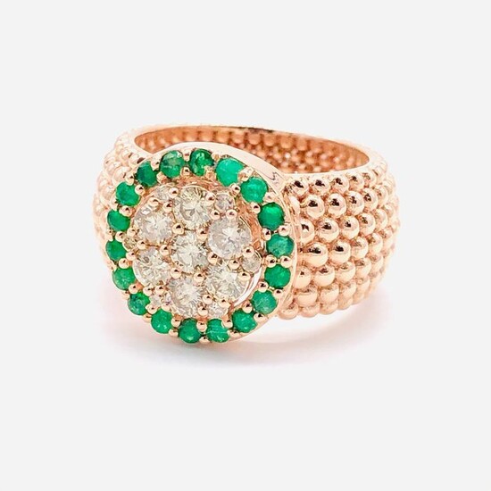 14 kt. Pink gold - Ring - 0.61 ct Diamond - Emeralds