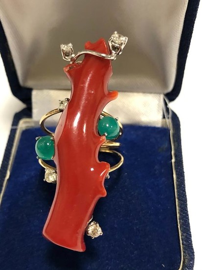 14 kt. Pink gold - Ring Moro coral - Diamonds, Emeralds