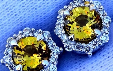 14 kt. White gold - Earrings Sapphire - Ceylon Orange - Diamonds - Certified - No Reserve