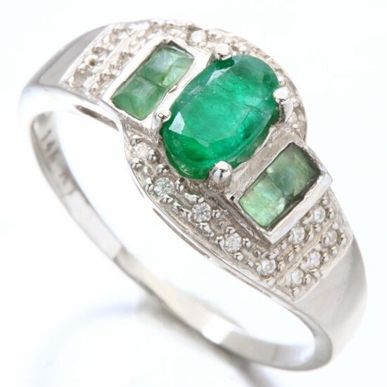 14 kt. White gold - Ring - 0.68 ct Emerald - Emeralds