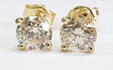 14 kt. Yellow gold - Earrings - 1.90 ct Diamond