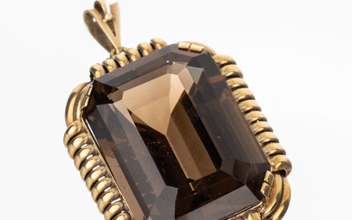 14 kt gold smoky quartz-pendant , YG 585/000, 1950s, hand-made,...