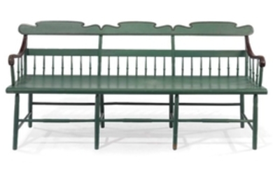A GREEN-PAINTED PINE WINDSOR BENCH, PENNSYLVANIA, 19TH CENTURY