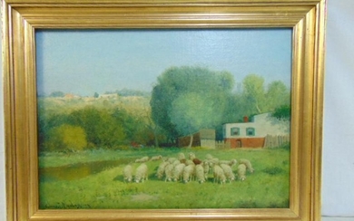 Painting, sheep, Charles Phelan, oil on canvas showing