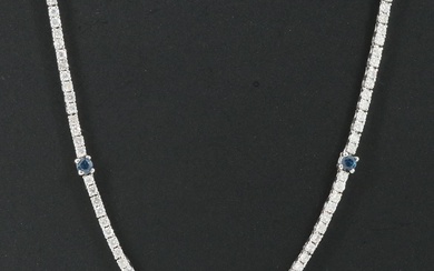 14K Diamond and Sapphire Station Necklace
