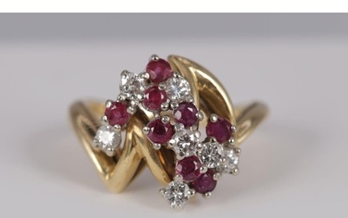 14K GOLD, DIAMOND AND RUBY RING