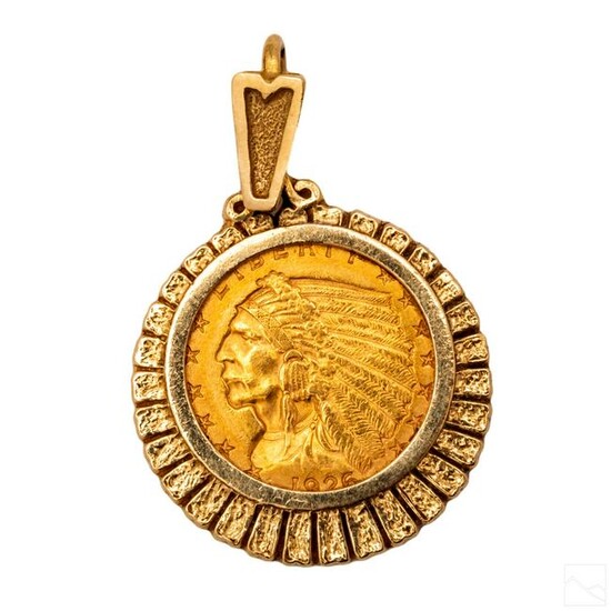 14K Gold & Genuine $2.50 Gold Indian Coin Pendant