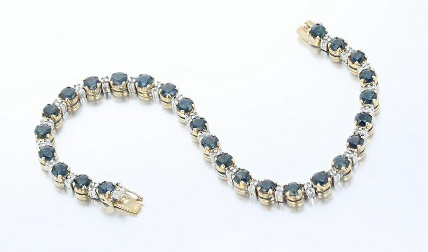 14K YG Diamond Sapphire Line Bracelet