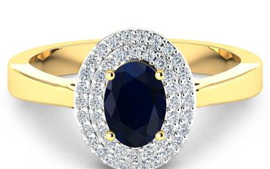 14KT Yellow Gold 0.90ct Blue Sapphire and Diamond Ring