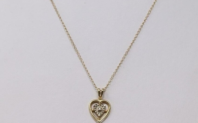 14Kt Yellow Gold Heart Diamond Pendant & Necklace.