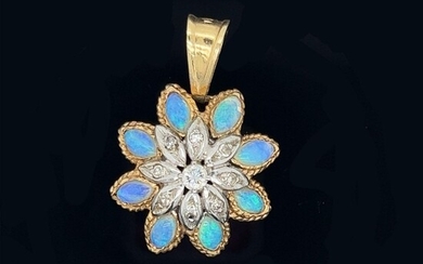 14k Platinum Art Deco Opal Diamond Pendant