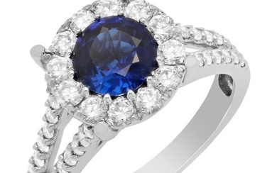 14k White Gold 1.19ct Lab Created Sapphire 1.25ct Diamond Ring